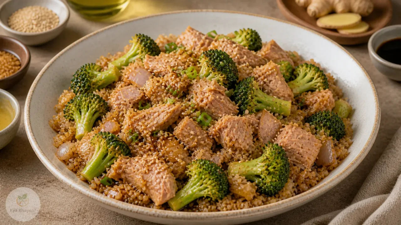 One Pan Sesame Ginger Tuna & Broccoli