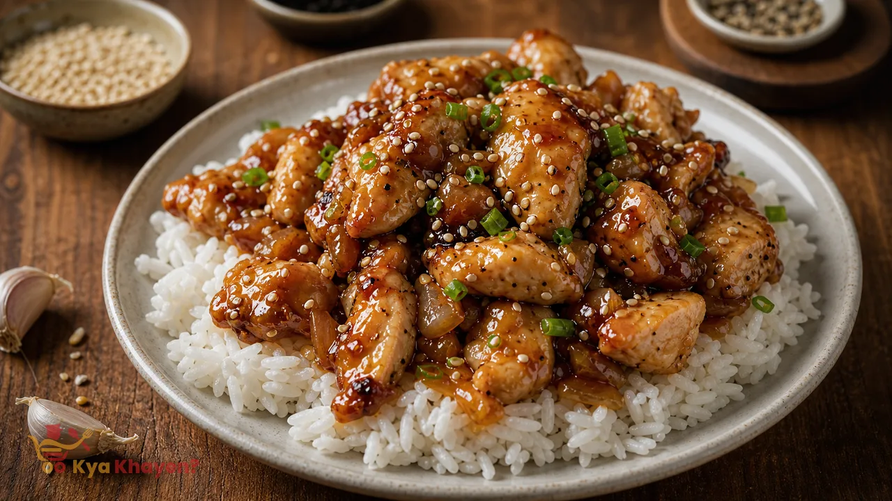 Honey Garlic Chicken On Boiled Rice