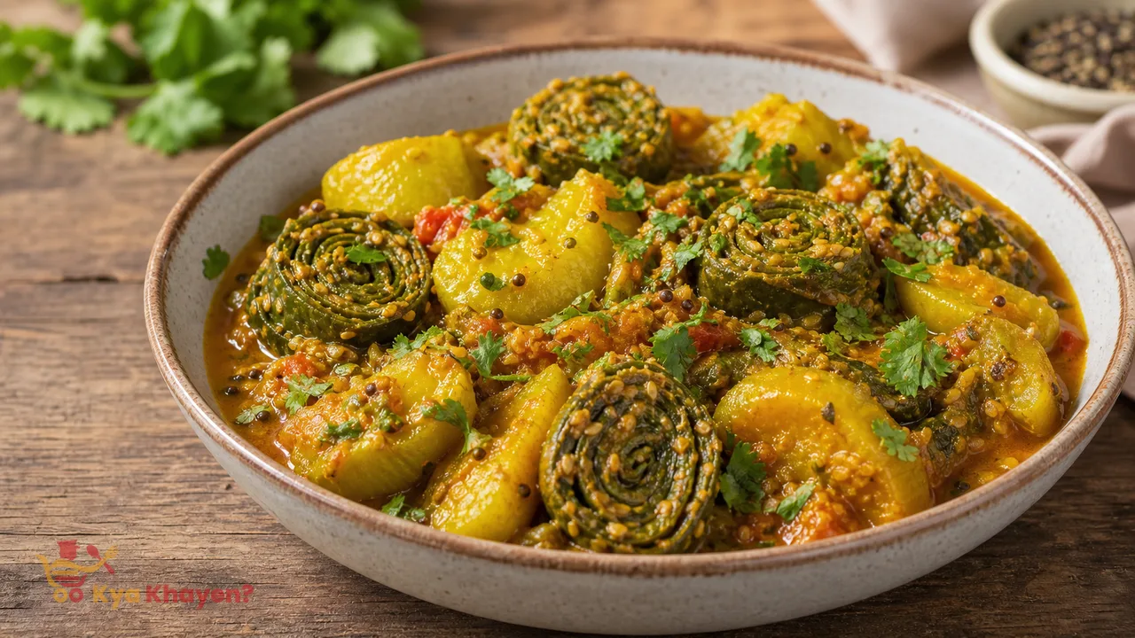 Turiya Patra Nu Shaak (Ridge Gourd and Patra Curry) recipe