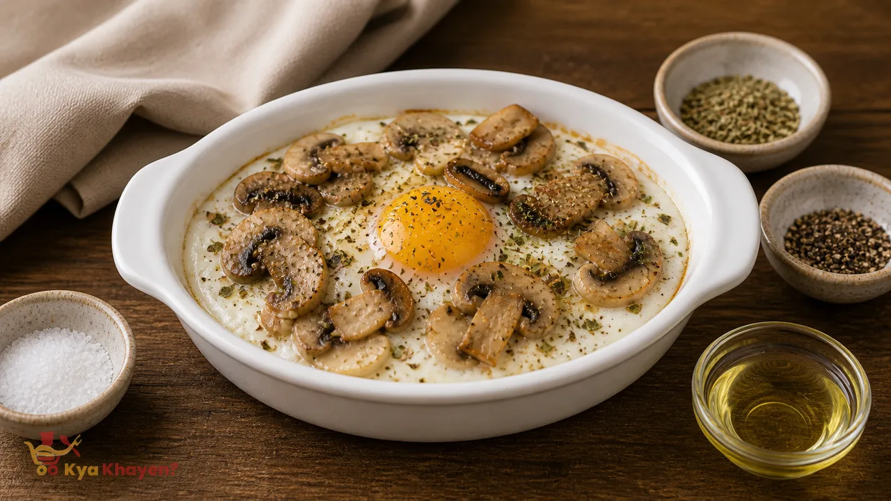 Baked Egg with Sauteed Mushrooms