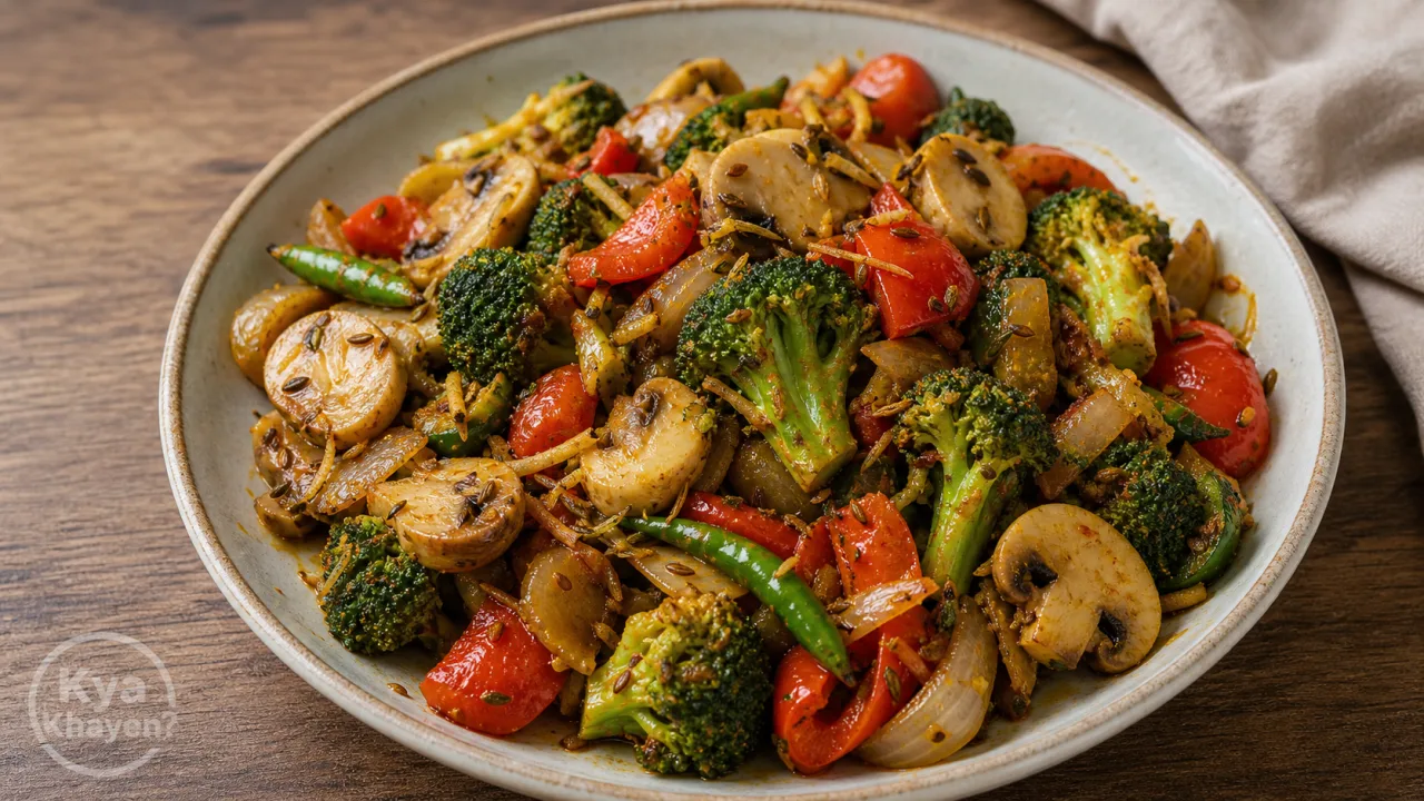 Stir Fried Broccoli, Mushroom and Bell Peppers