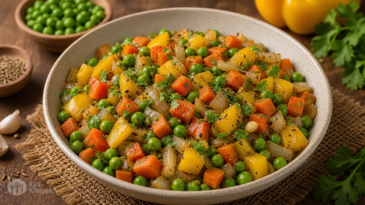 Saute Carrot, Onions, Peas, Bell Peppers