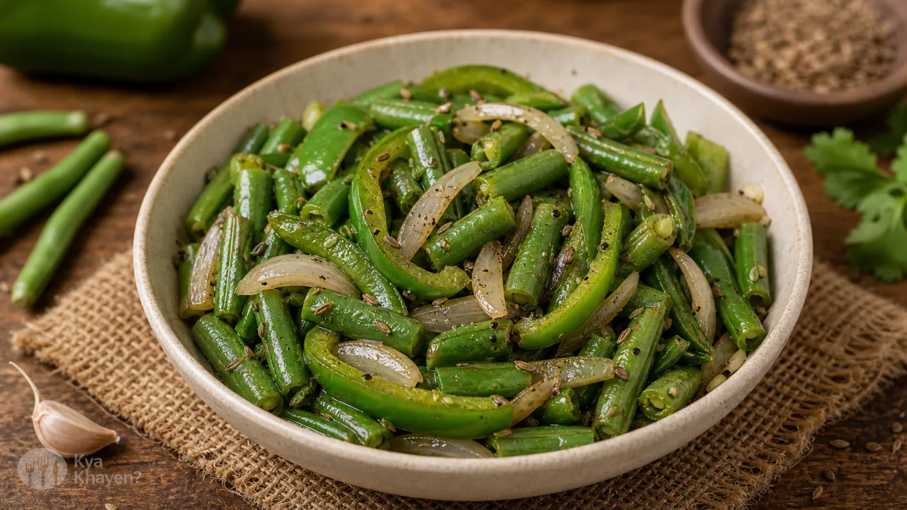 Saute Beans, Capsicum and Onions (Prepare the Meal in Rock Salt and Black Pepper) recipe