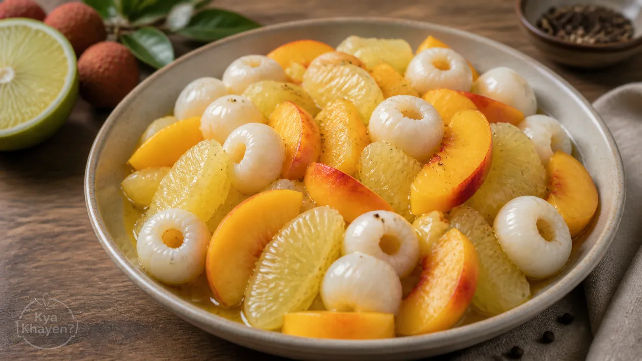 Steamed Fruit Salad (Mausambi, Litchi, Peach)