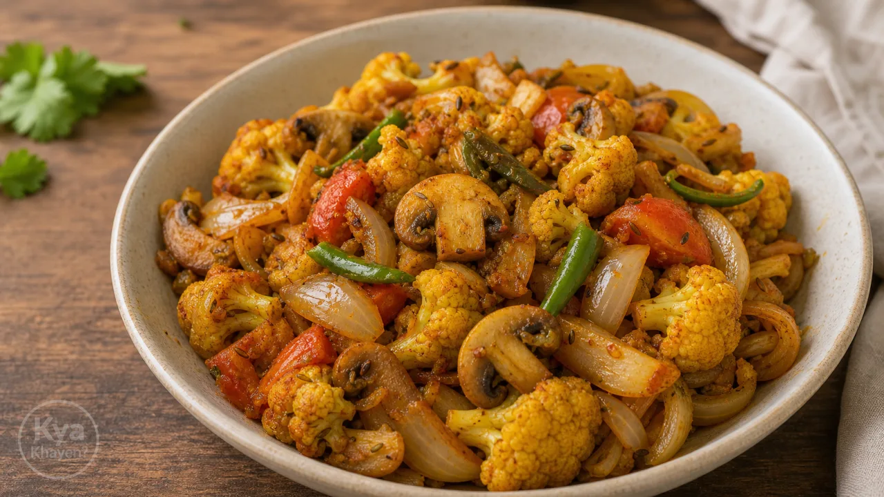 Stir Fried Cauliflower, Onion and Mushrooms