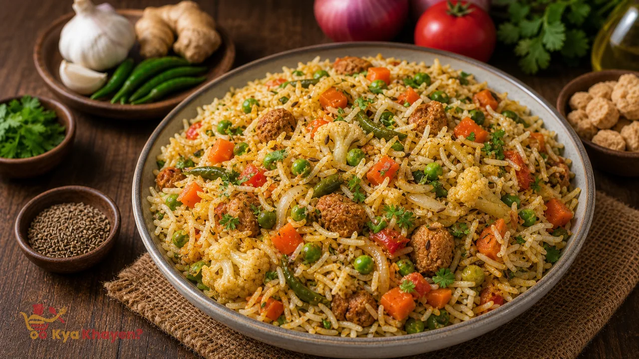 Vegetable Rice Pulao (Add Soy Chunks and Vegetables Like Peas, Cauliflower, Carrot)
