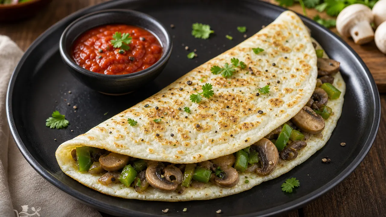 2 Egg White Omelette Stuffed with Mushroom and Capsicum