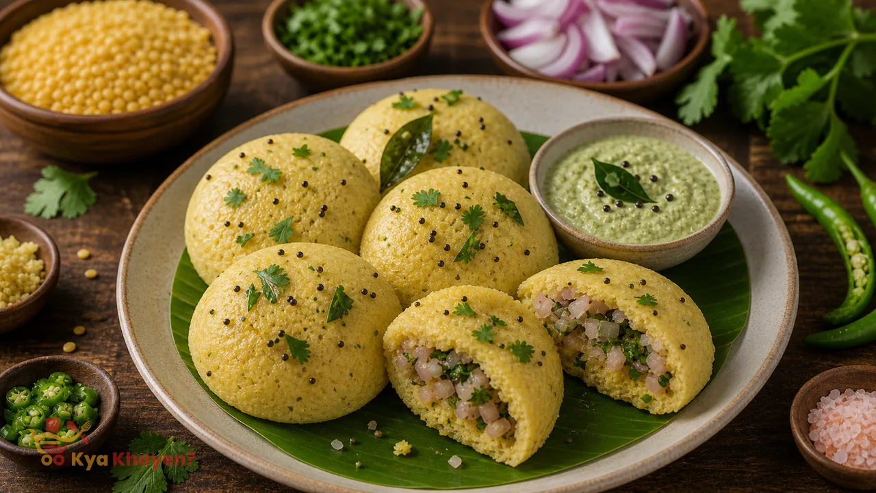 Yellow Moong Dal Idlis Stuffed with Onions