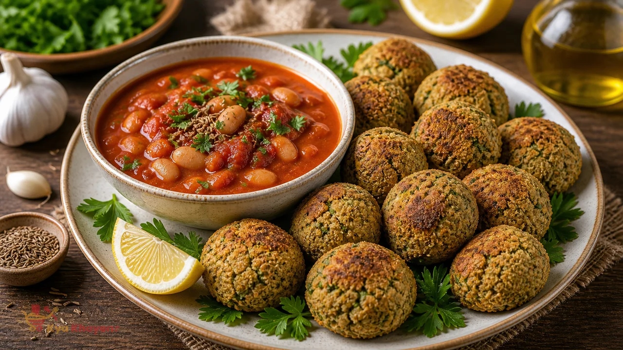 Baked Falafel with Tomato Bean Sauce