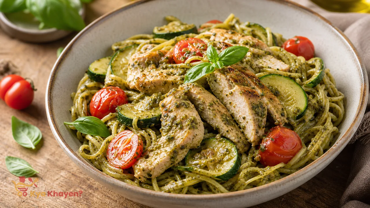 Pesto Chicken with Oats Noodles & Zucchini