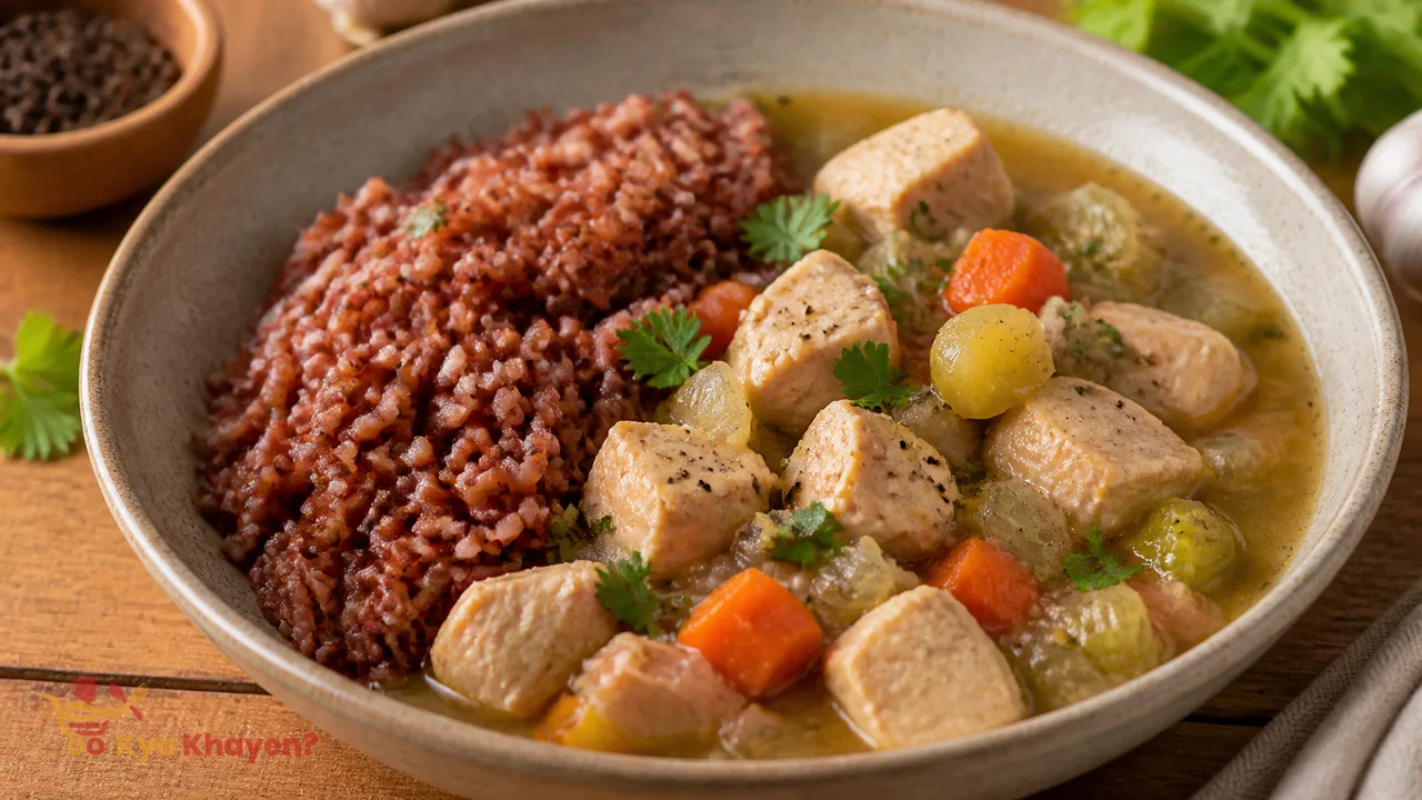 Red Rice with Chicken in Vegetable Stew